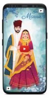 Floral caricature wedding invitation video