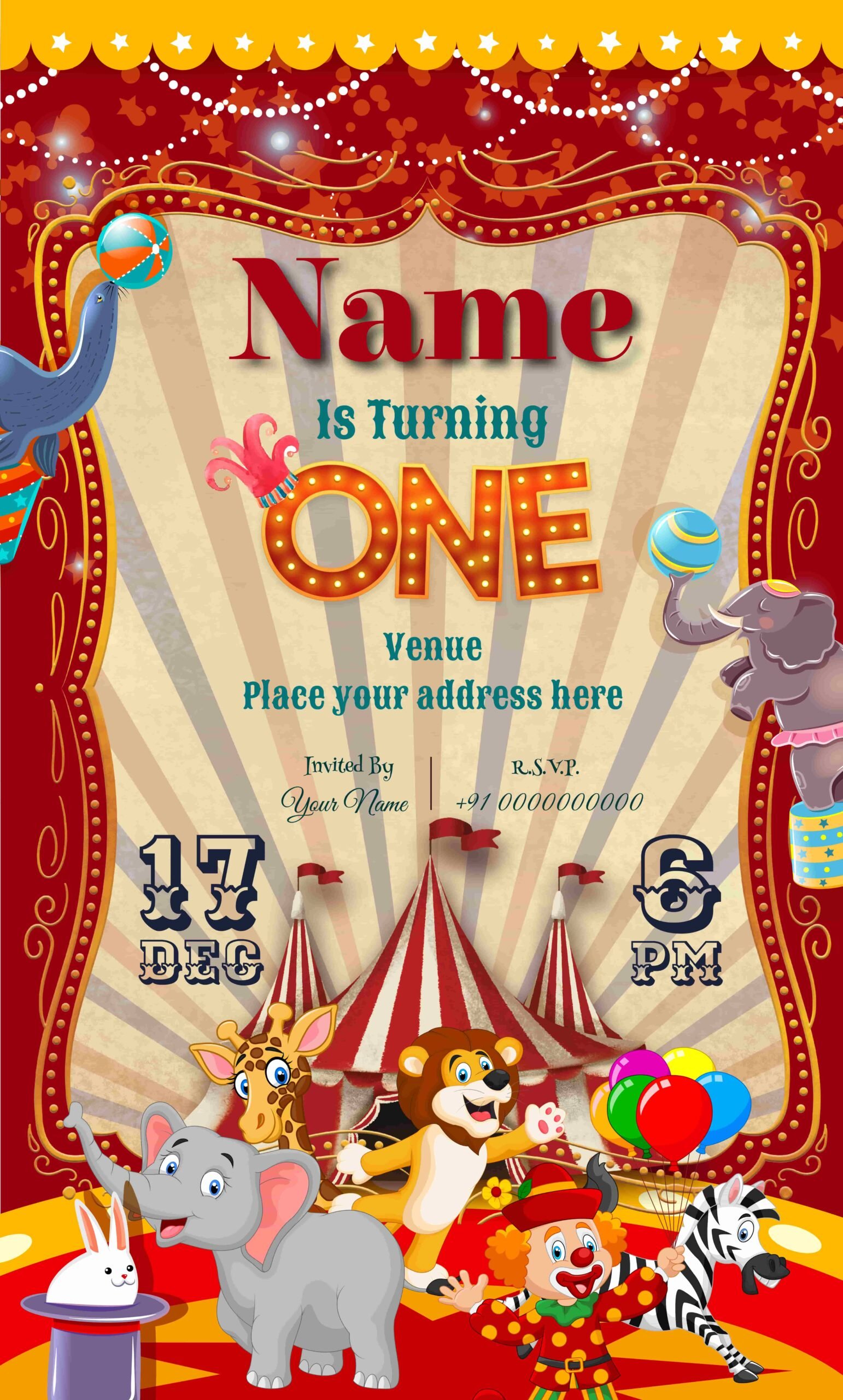 circus carnival Birthday invitation