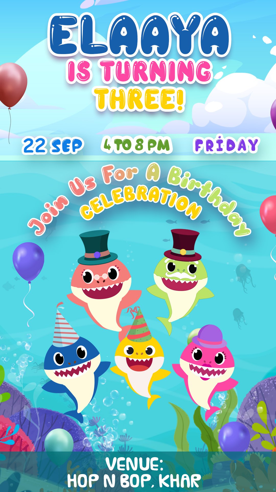 Baby Shark Birthday Invitation Card