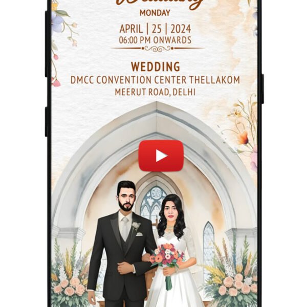 Caricature Christian  Wedding  Invitation video 3VCC-01