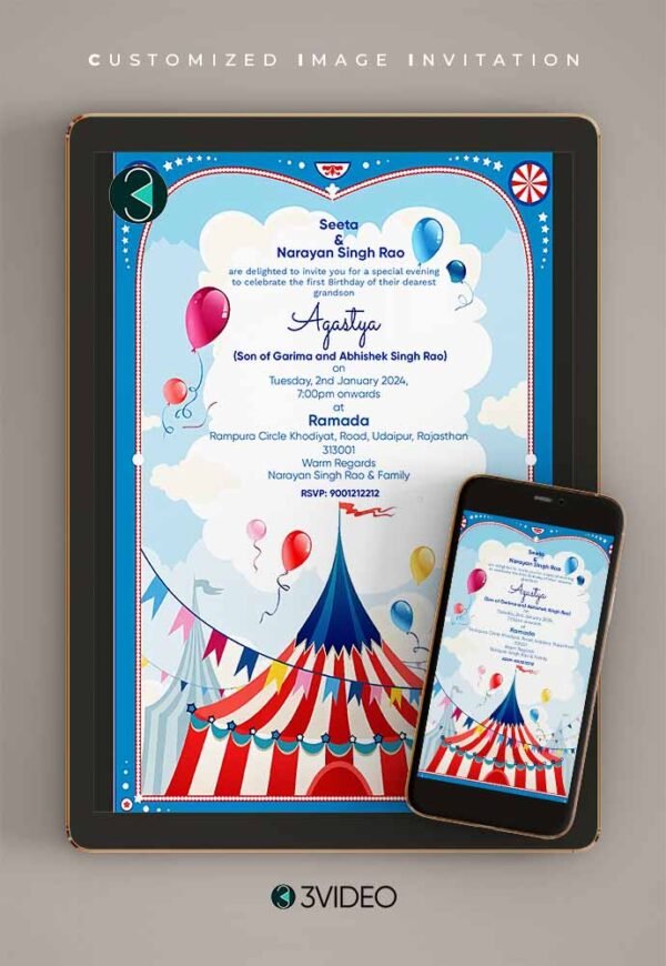 Circus Carnival birthday invitation card