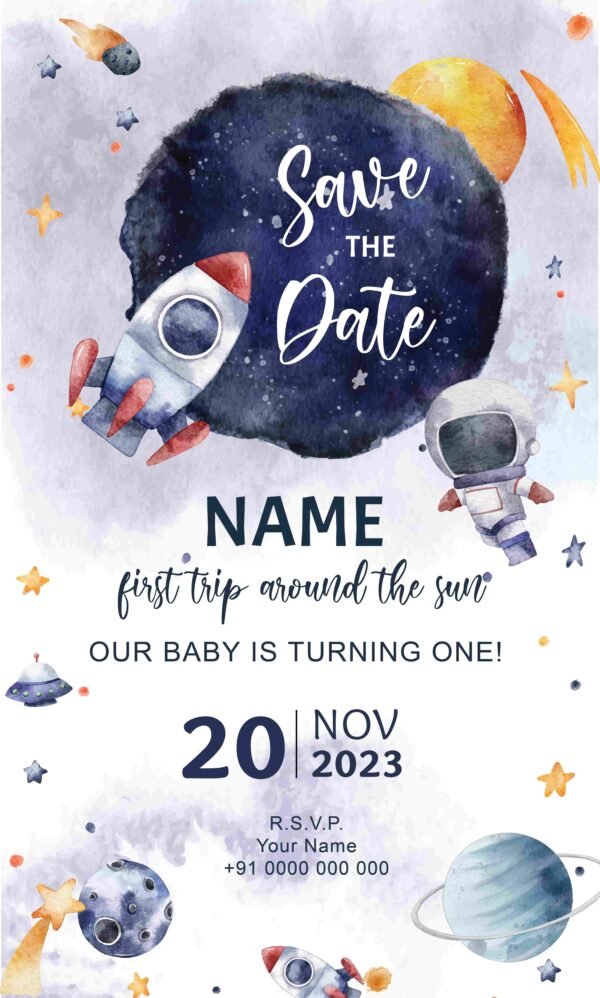 Space and Astronout Birthday Invitation Card - Image 2