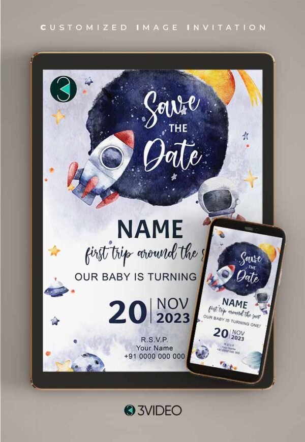 Space and Astronout Birthday Invitation Card