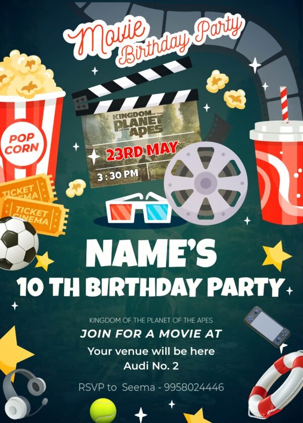 Movie Birthday Invitation Card - Image 2