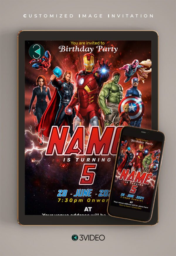 Marvel Birthday Invitation Card online | 3video | Online