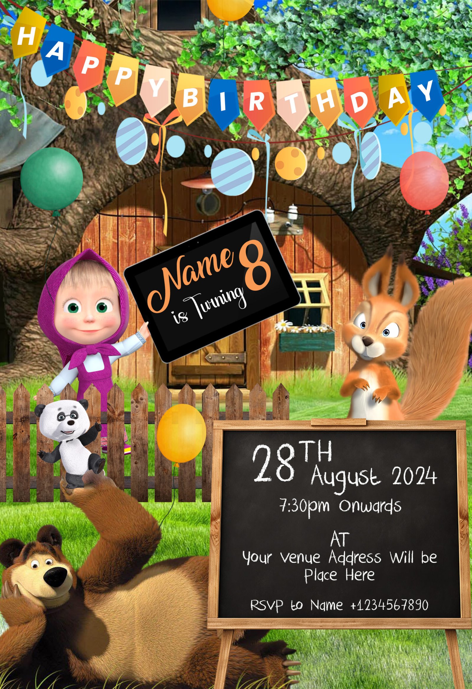 Masha and the bear birthday invitation