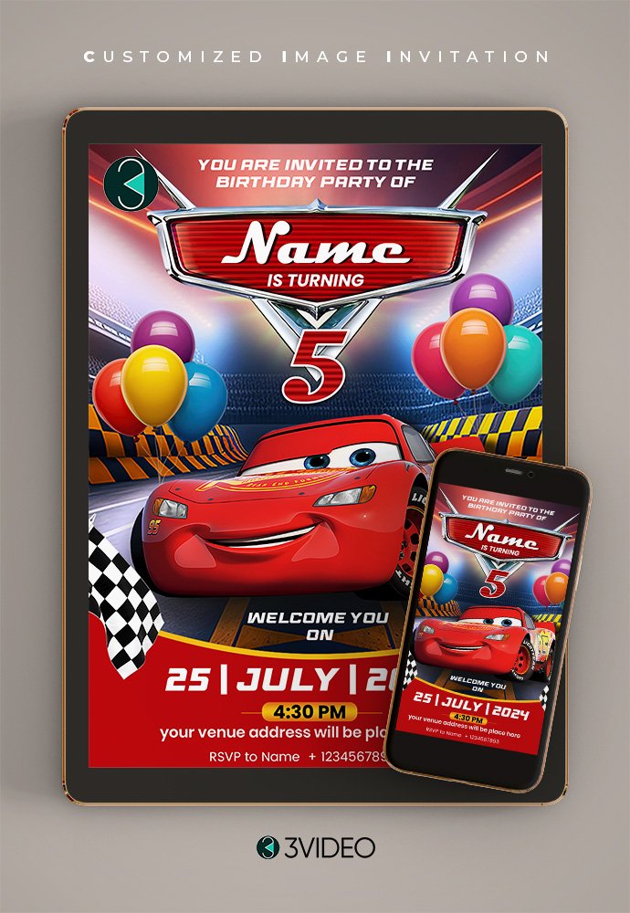 Pixar's Cars Birthday Invitation Card