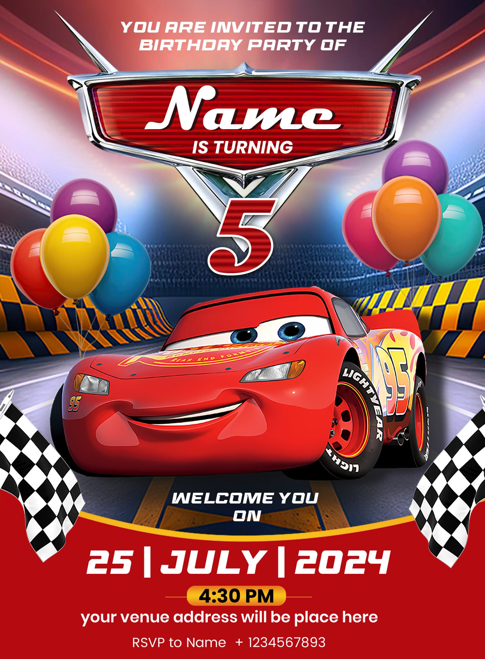 Pixar's Cars Birthday Invitation Card