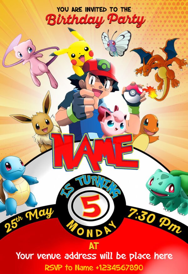 Pokemon PikaChu Birthday Invitation Card