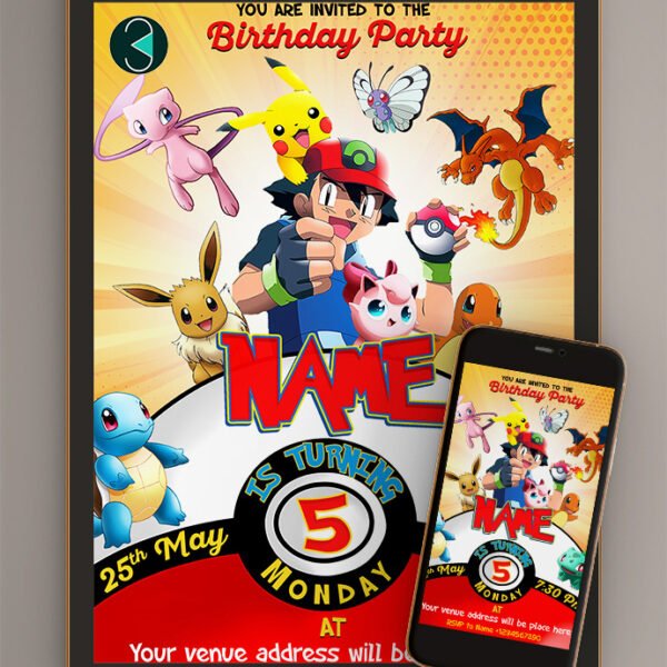 Pokemon PikaChu Birthday Invitation Card