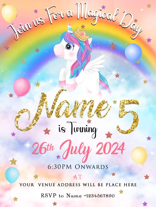 Unicorn Birthday Invitation Card