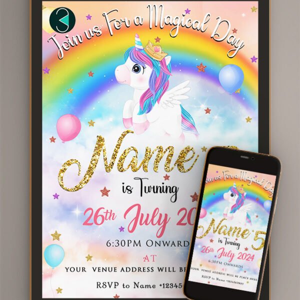 Unicorn Birthday Invitation Card