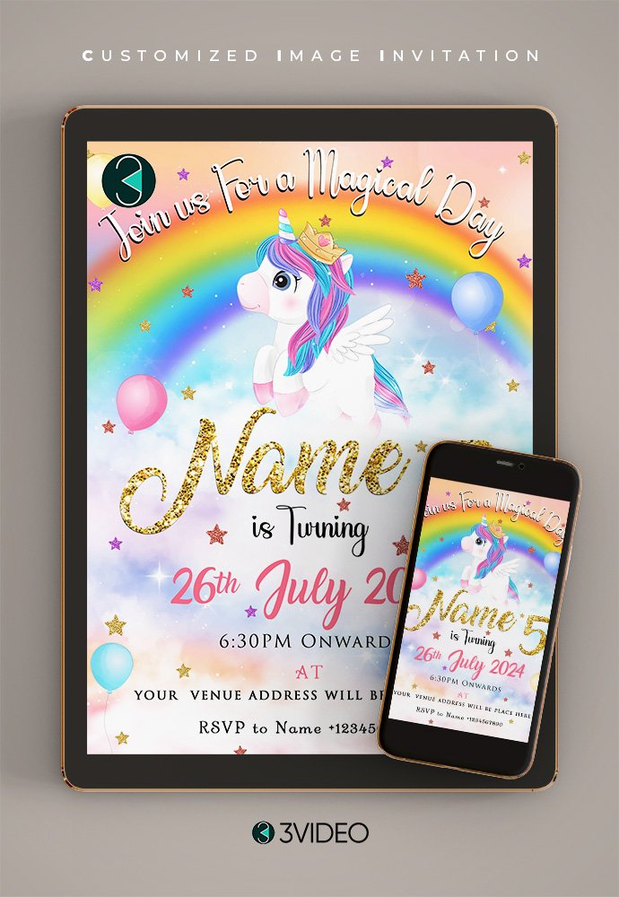 Unicorn Birthday Invitation Card online