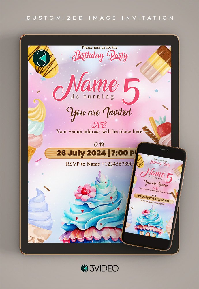 Ice cream Birthday Invitation Card online