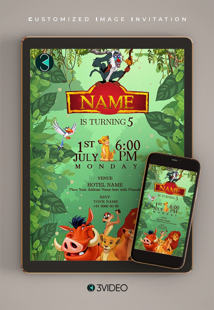 Lion King Birthday Invitation Card