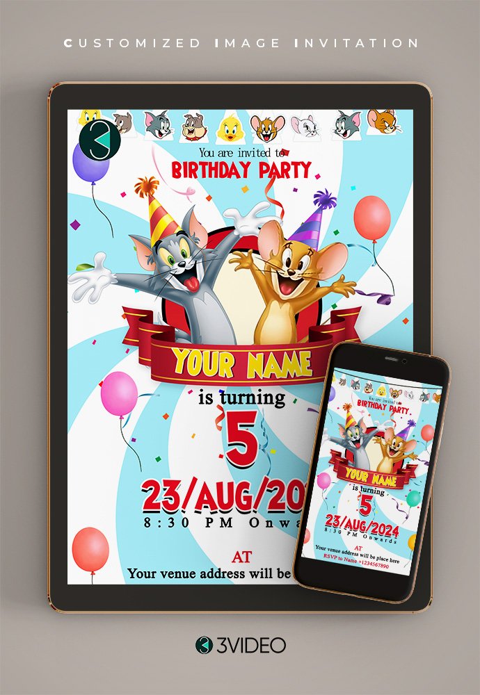 Tom and Jerry Birthday Invitation Card online