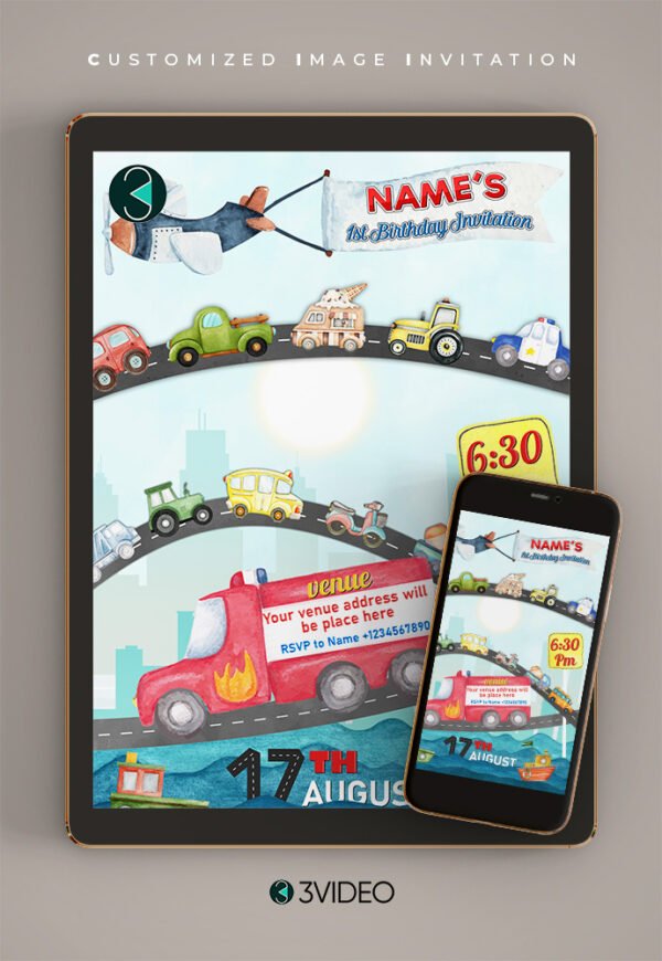 Transport Birthday Invitation Card