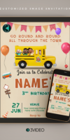 Wheel on The Bus Birthday Invitation Card