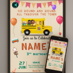 Wheel on The Bus Birthday Invitation Card