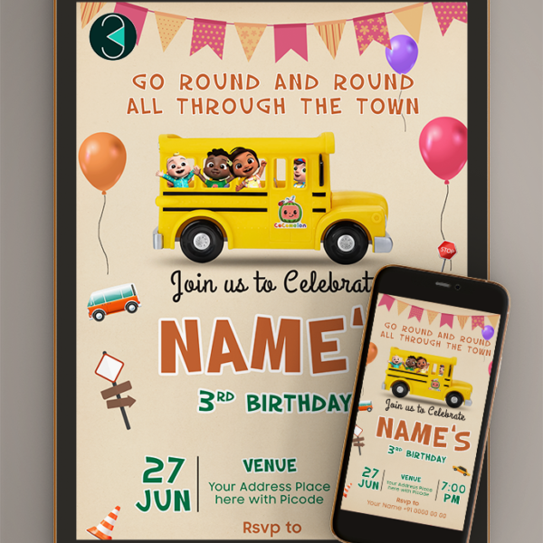 Wheel on The Bus Birthday Invitation Card