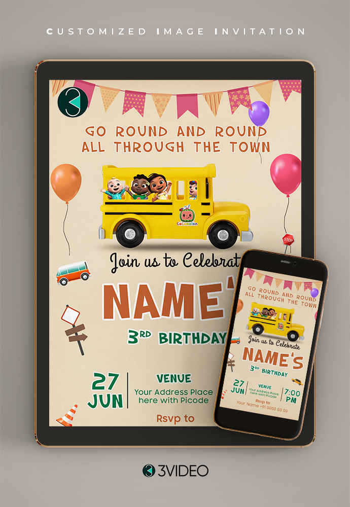 Wheel on The Bus Birthday Invitation Card online