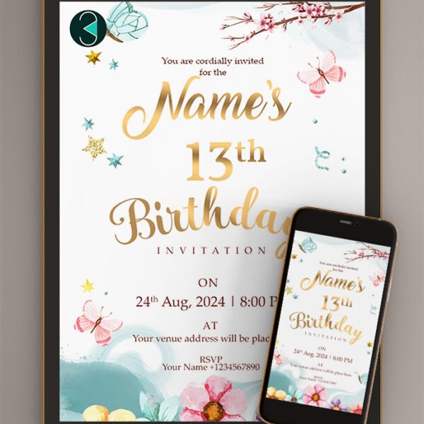 13th birthday invitation Card