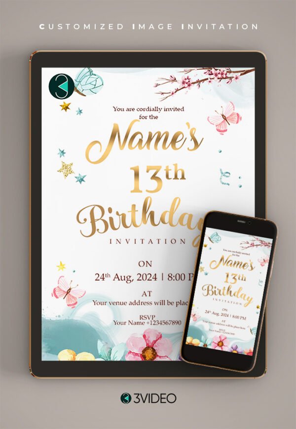 13th birthday invitation Card