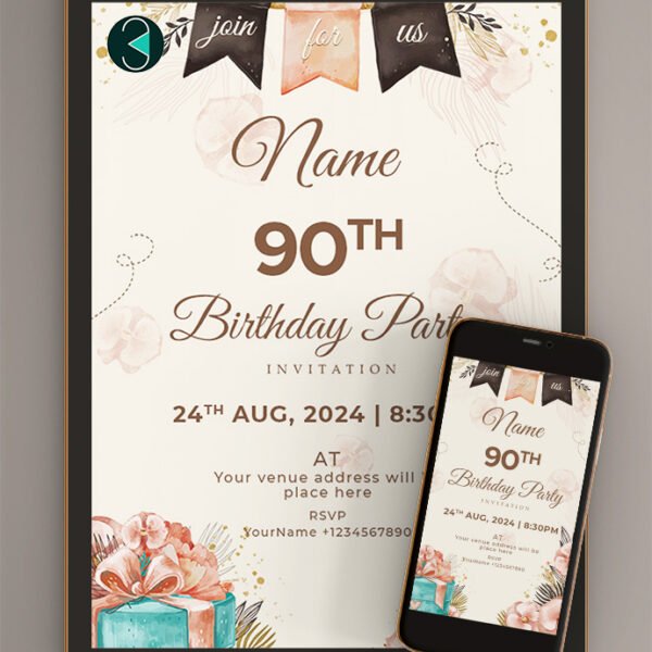 90th Birthday Invitation card