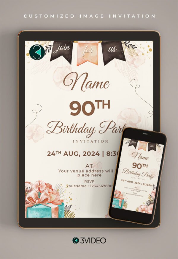 90th Birthday Celebration Invitation Cards