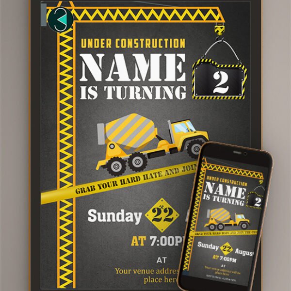 Construction Birthday Party Invitations card