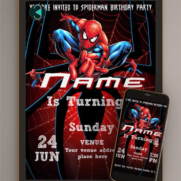 Spiderman Birthday Party Invitations card