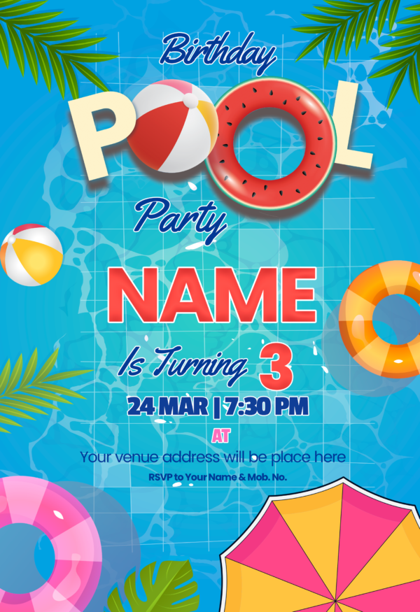 Pool Party Birthday Invitations cards - Image 2