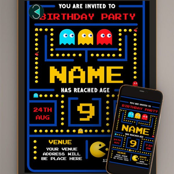 pac man birthday invitation