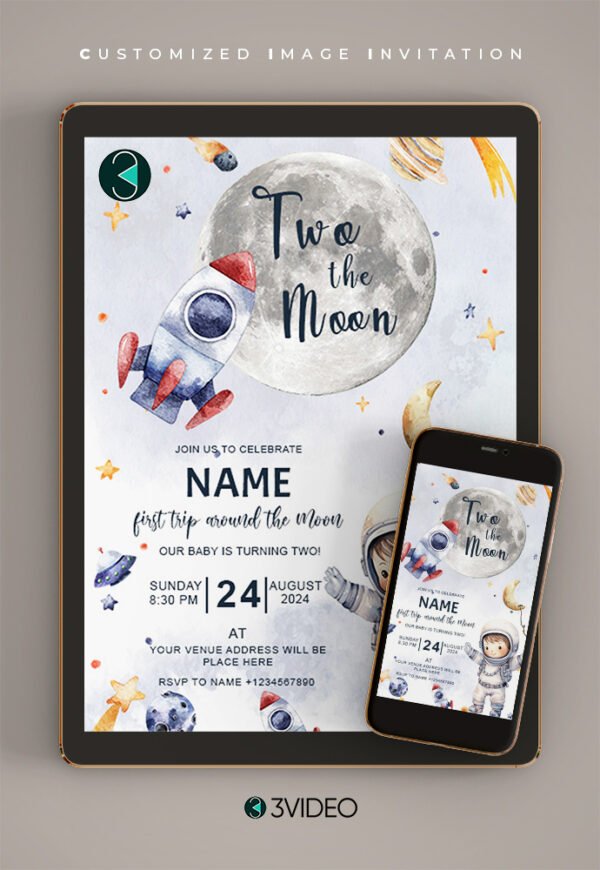 Two the Moon Birthday Invitations | Online card