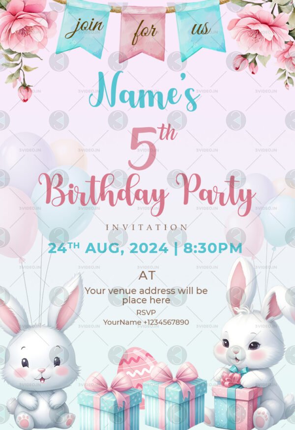Easter Bunny Birthday Party Invitations template