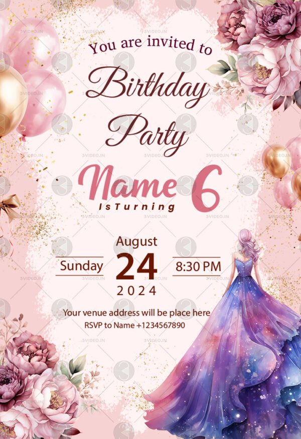 Personalized Girls Birthday Invitation Card template