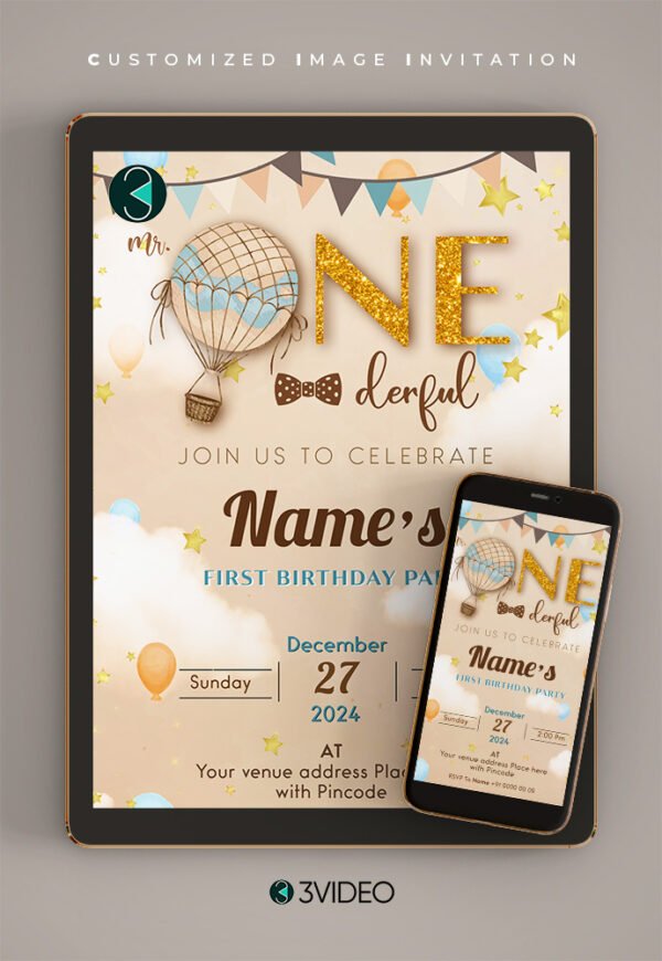 Mr. Onederful Birthday Invitation Card thumbnail
