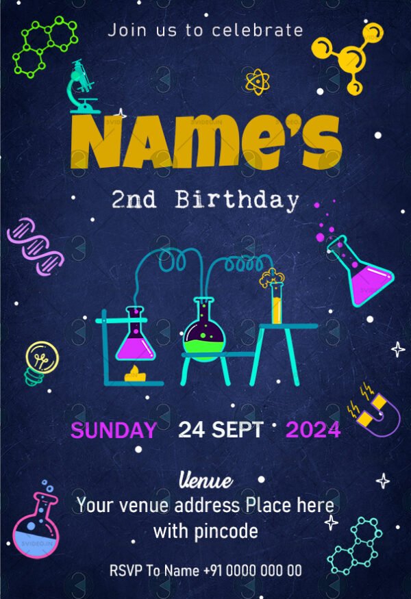 Science Party Invitations card template