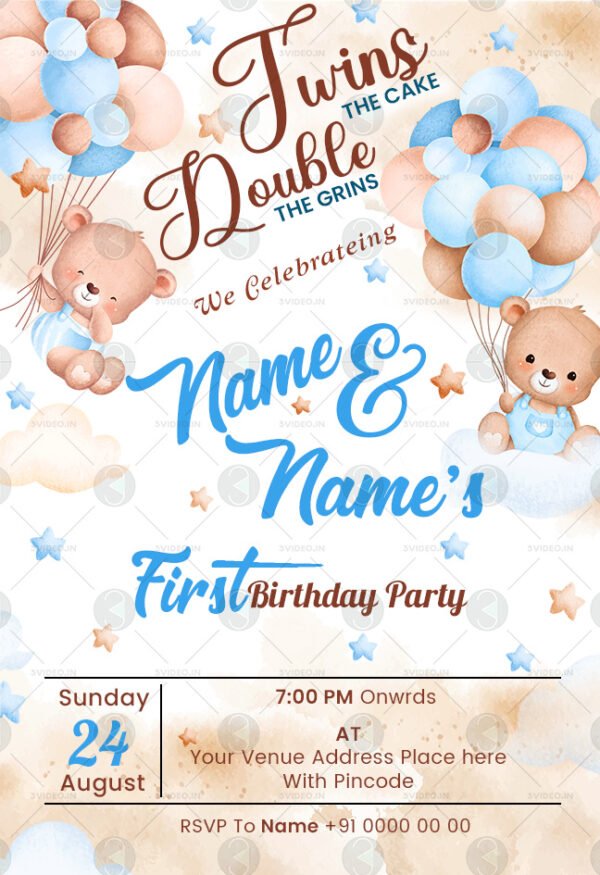 Personalized Twin Birthday Invitations template