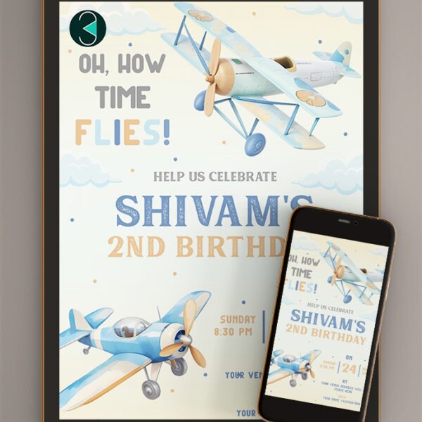 Airplane birthday invitation card
