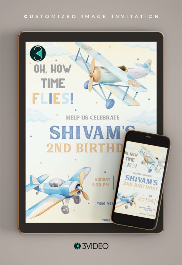 airplane birthday invitation card thumbnail