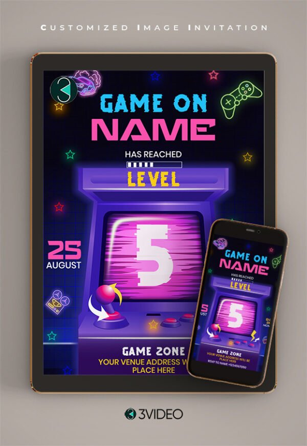 Arcade birthday invitations card thumbnail