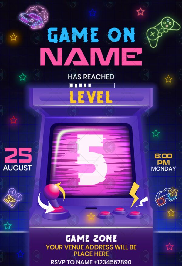 Arcade birthday invitations card template