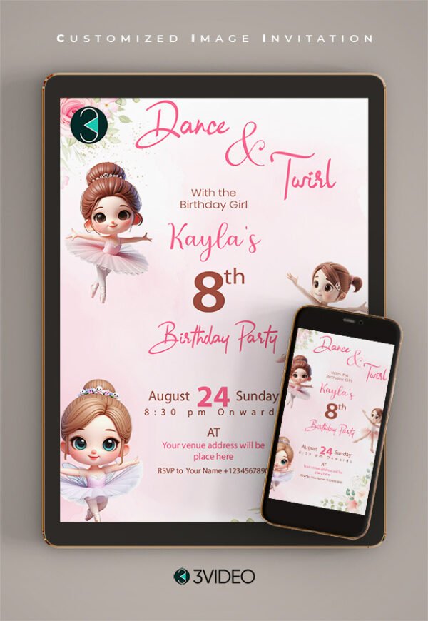 Ballerina birthday invitation card thumbnail