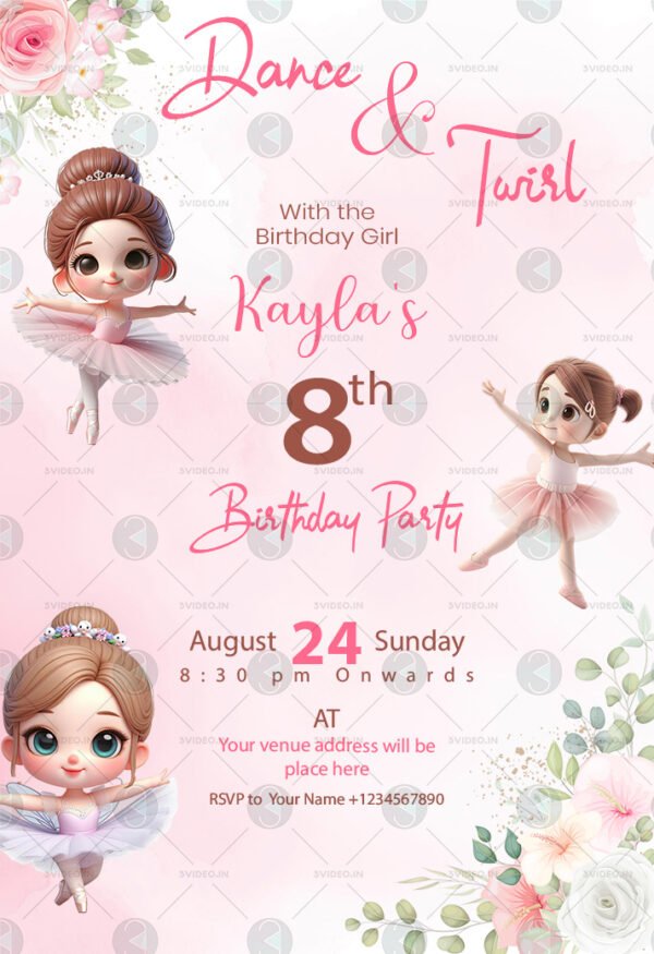 Ballerina birthday invitation card Template