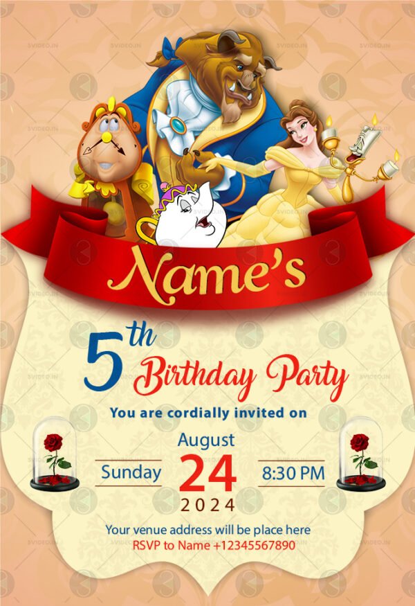 Personalized Beauty and the Beast Birthday Invitations card