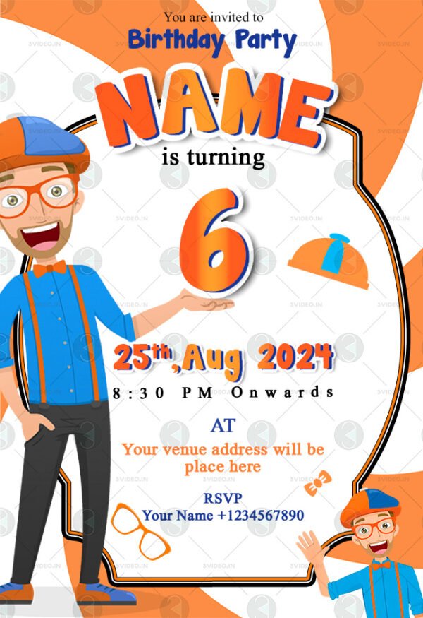 Blippi Birthday Party Invitation card template