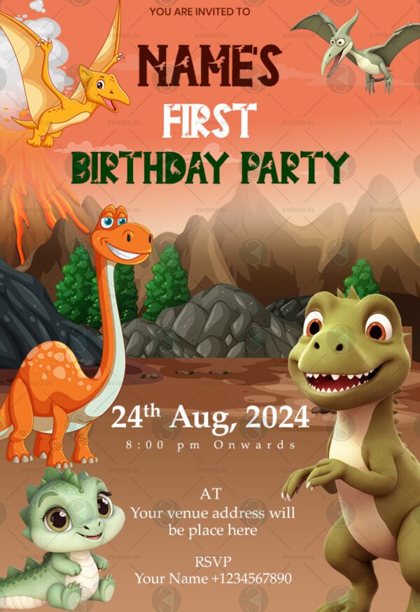 dinosaur 1st birthday invitations card template