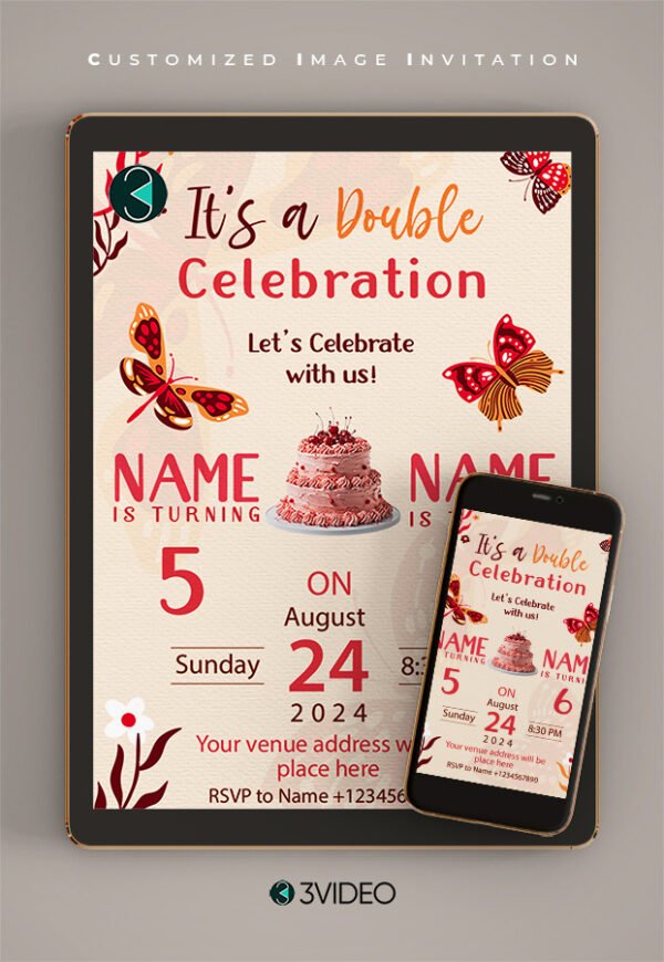 Double birthday invitation card thumbnail