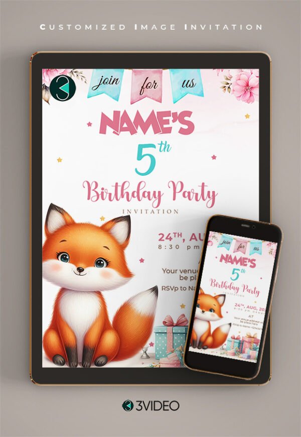 Fox birthday invitations Card thumbnail